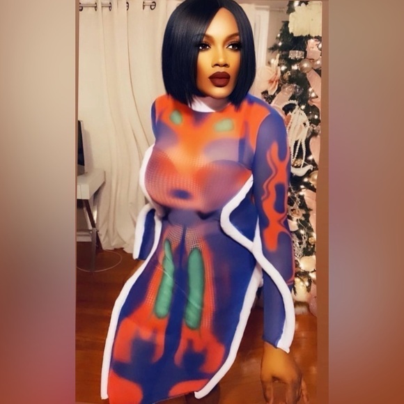 Sexy Bodycon Print Dress For Women Long Sleeve Turtleneck Dress. Multi C… - Picture 7 of 7